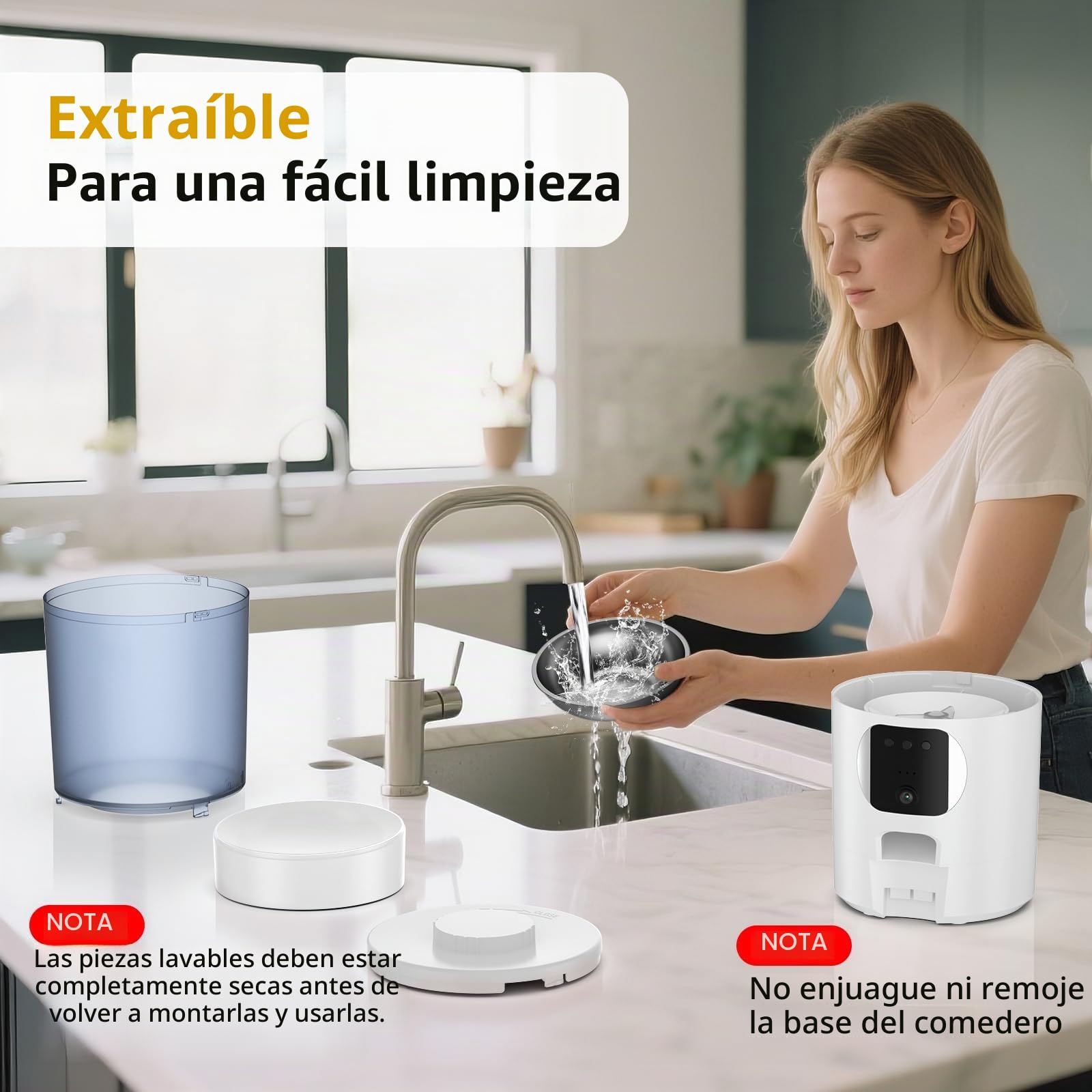 PF1-6L Comedero Gato Automatico WiFi, Cámara 1080P HD, Cuenco de Acero Inoxidable, Programable y con raciones, Antisuciedad y Cierre automático de Salida, Batería de Reserva