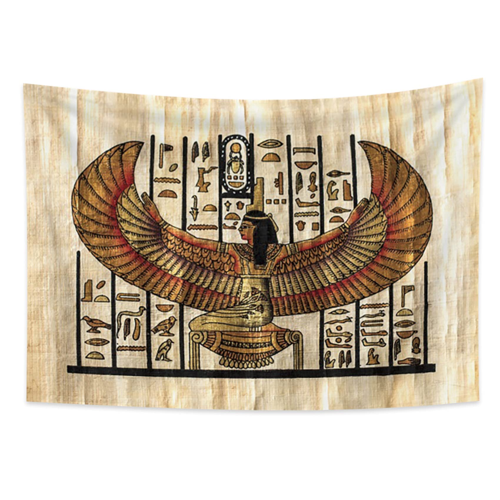 YONGFOTO 100x70cm Antikes Ägypten Tapisserie Pharao Königin mit Flügeln Hieroglyphen Papyrus Symbol Alte Zivilisation Wandbehang Tapisserien für Heim Wand-Dekor Tischdecke Decke