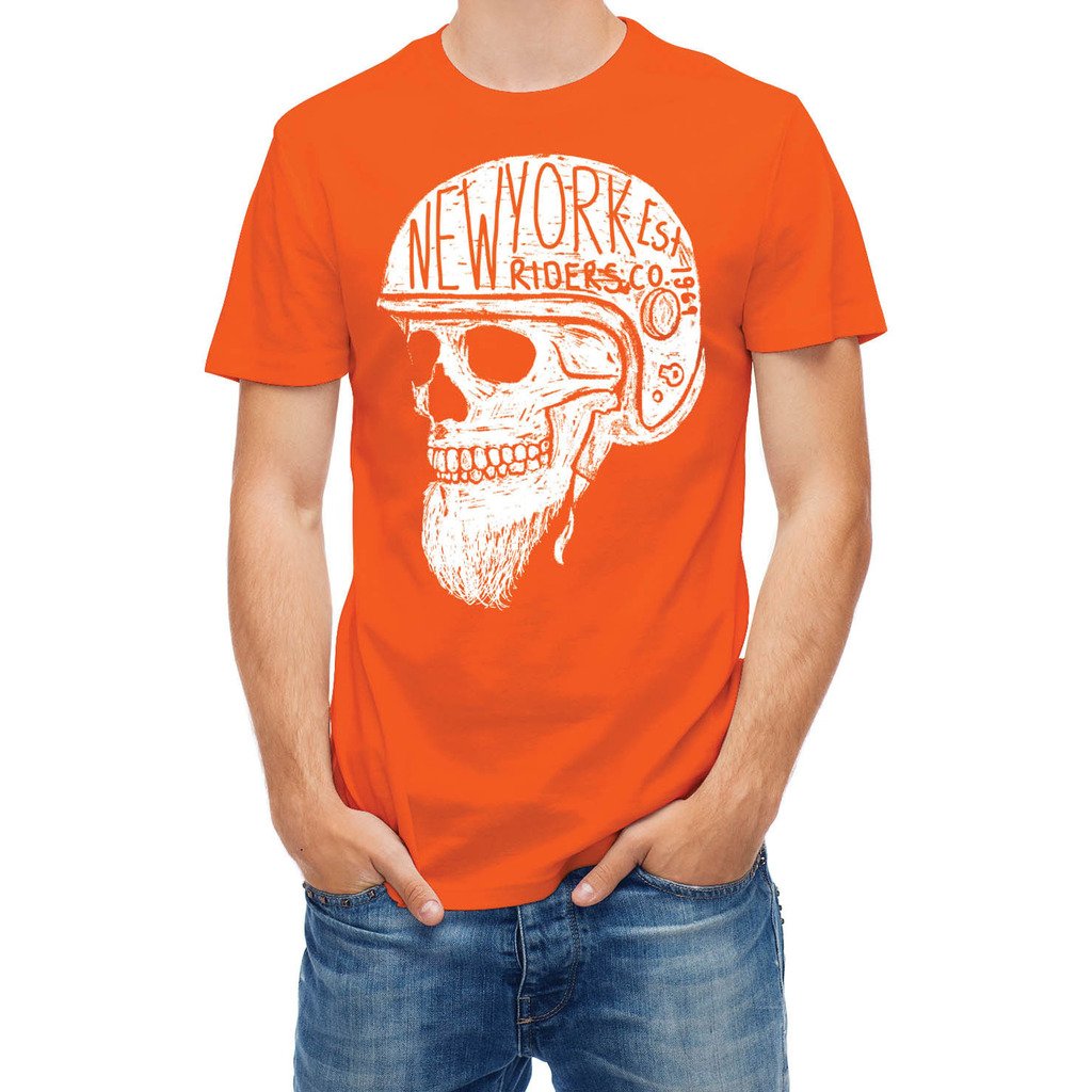 Tshirt NY easy rider skull with helmet Orange S: unknown author: Amazon ...
