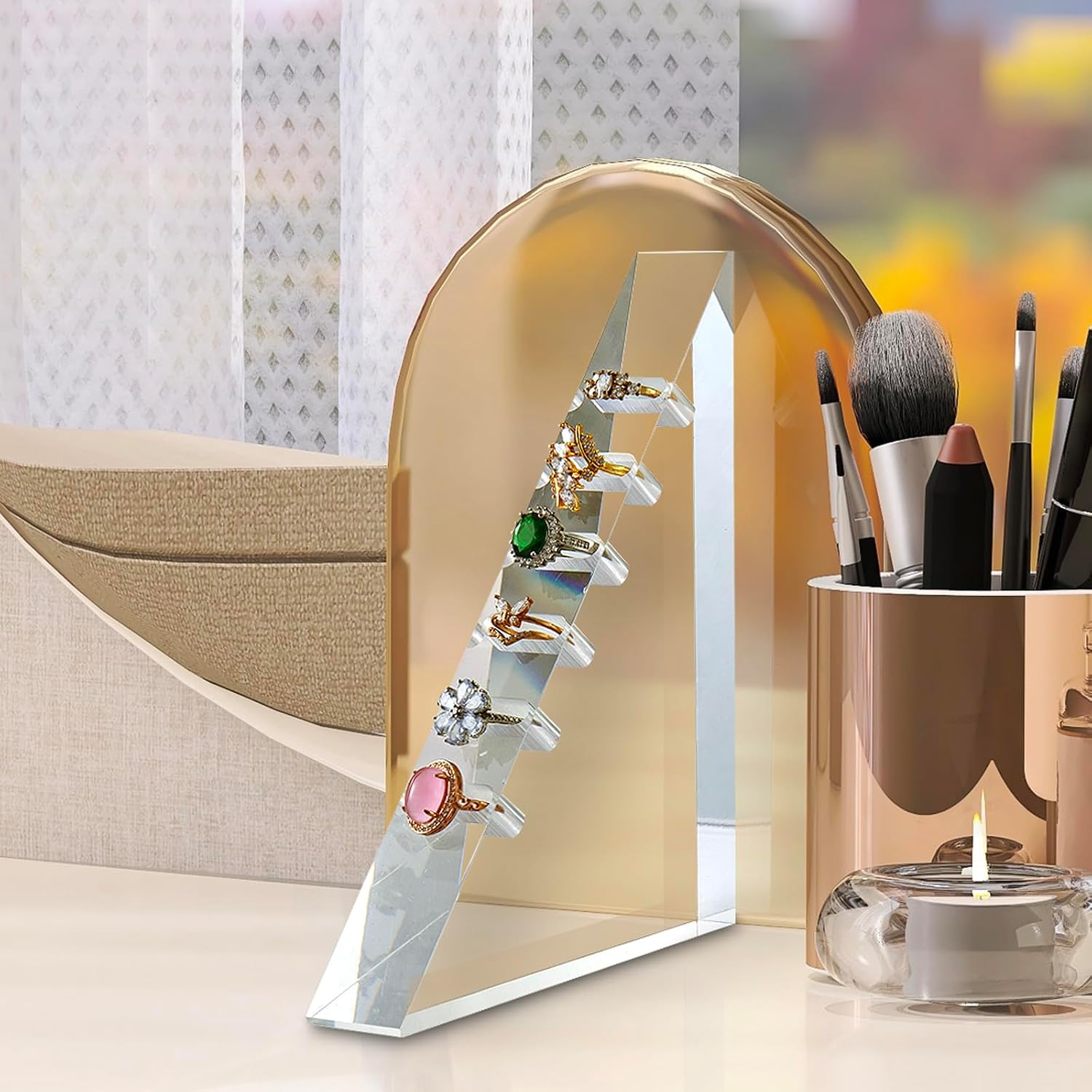 MyGift Premium Clear Acrylic 6-Slot Ring Holder Display Stand – Modern Jewelry Organizer for Retail, Craft Fairs, or Vanity Storage