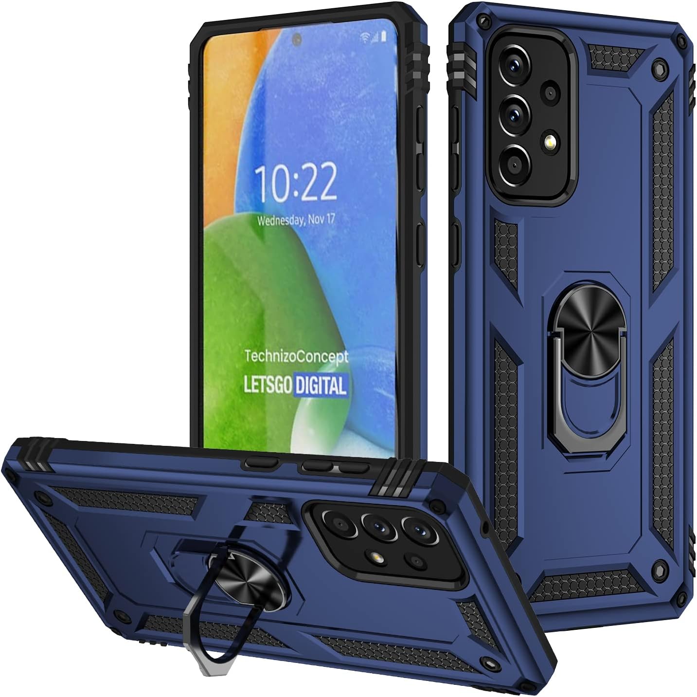Case for Samsung Galaxy A73 5G,Ring Holder Protective Silicone Shockproof Tough Armor Hard Phone Cover,Blue