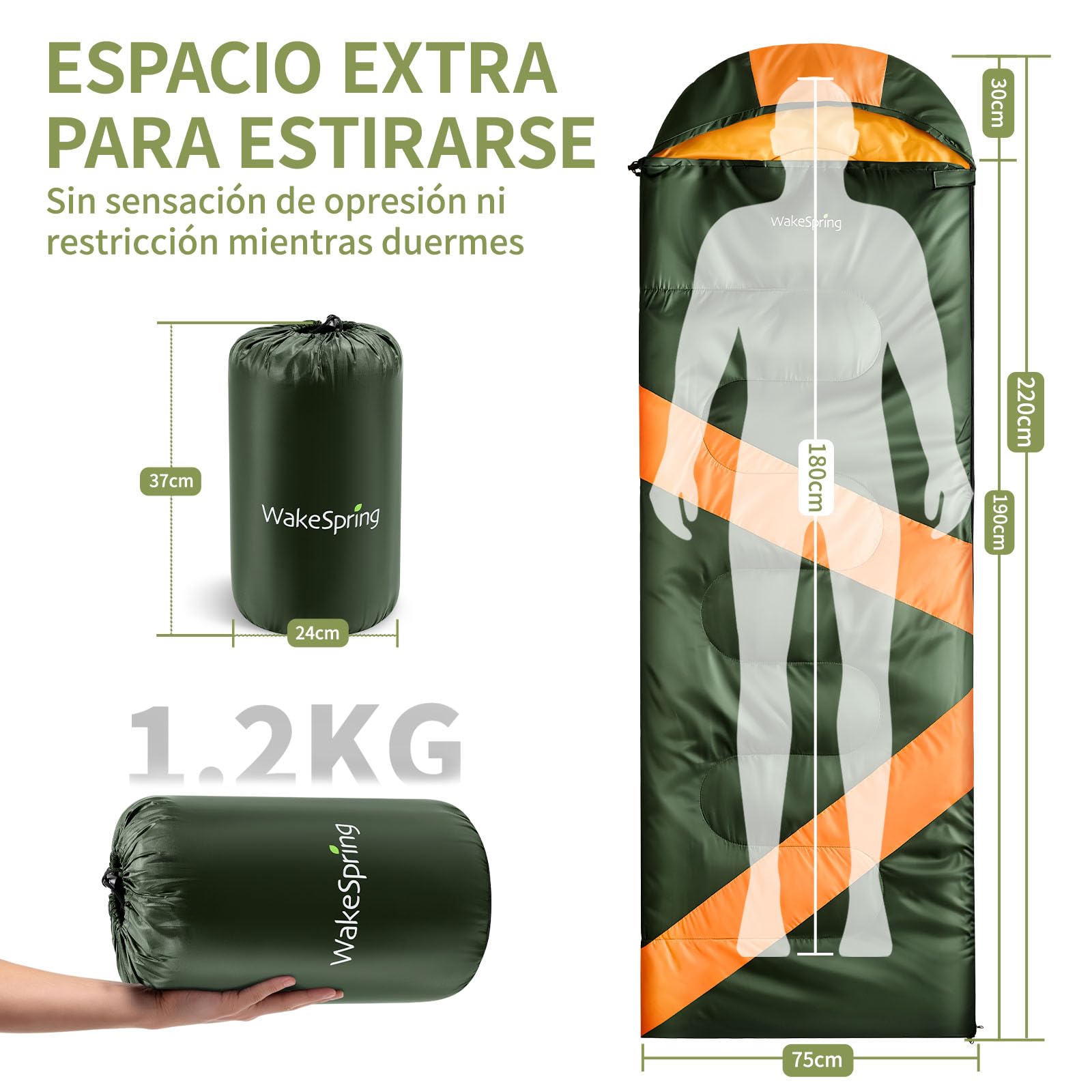 Saco de Dormir Adulto 3 Estaciones 350gsm Ligero Repelente al Agua para Camping Senderismo Viaje