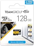 TEAMGROUP Haute endurance 128GB microSDXC UHS-I U3 V30 100MB/s (Conçu pour la surveillance) Stable longue durée mémoire mémoire, support 4K & Complet HD Enregistrement vidéo TTUSDX128GIV3002