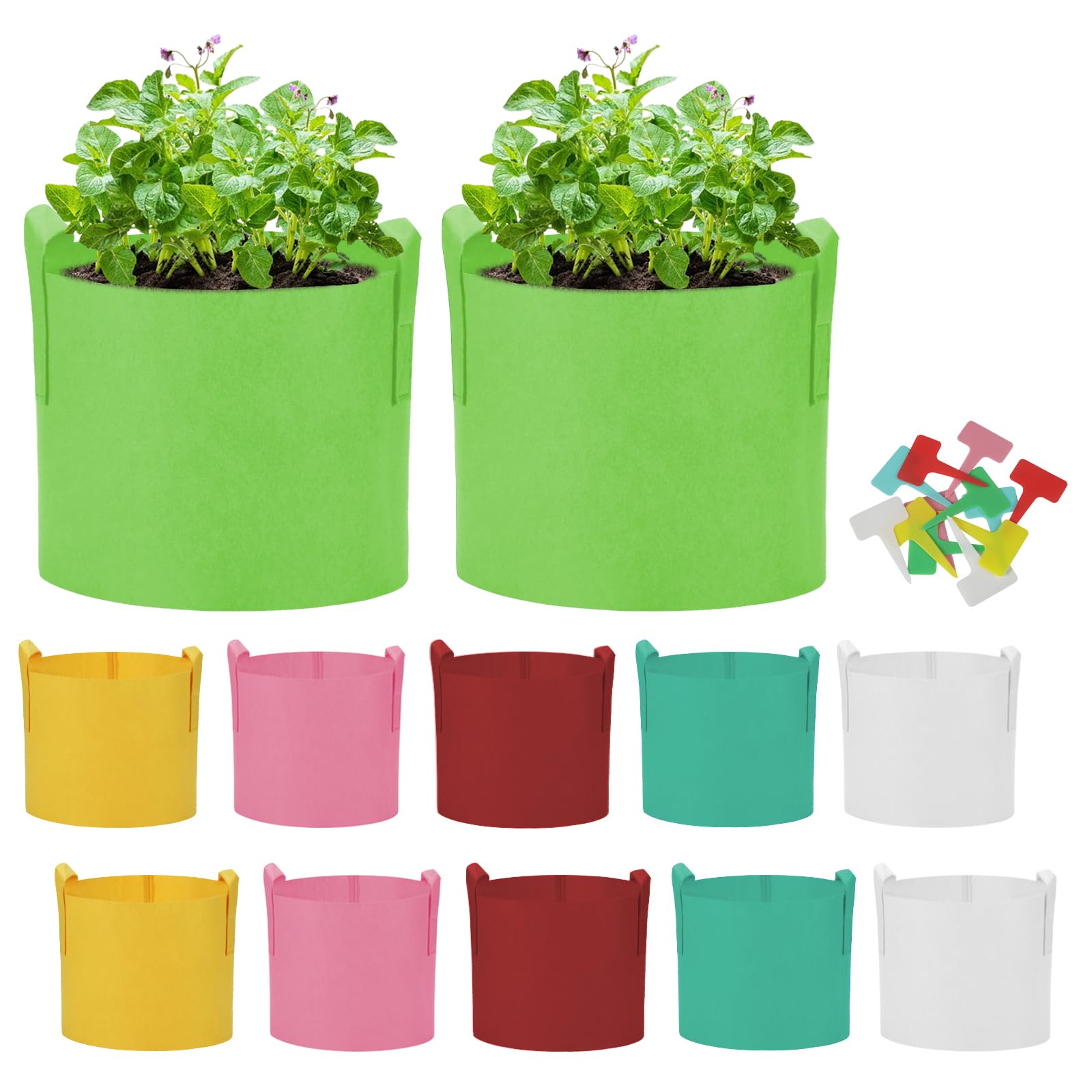 Lot de 12 sacs de culture de pommes de terre, sacs de plantation de pommes de terre, sacs de culture colorés avec poignées, pots de fleurs de jardin avec fenêtre de récolte pour pommes de