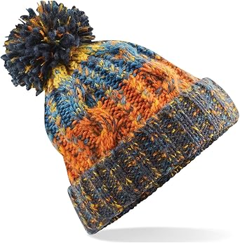 Beechfield Unisex Adults Corkscrew Knitted Pom Pom Beanie Hat (One Size) (Retro Blue)