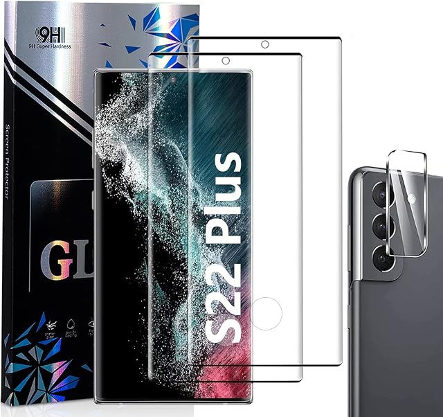 for Samsung Galaxy S22 Plus Tempered Glass Screen Protector + Camera Lens Protectors [2+1 Pack] [3D Glass] [Anti-Scratch]HD Fingerprint unlock Full Coverage Screen Protector for S22+