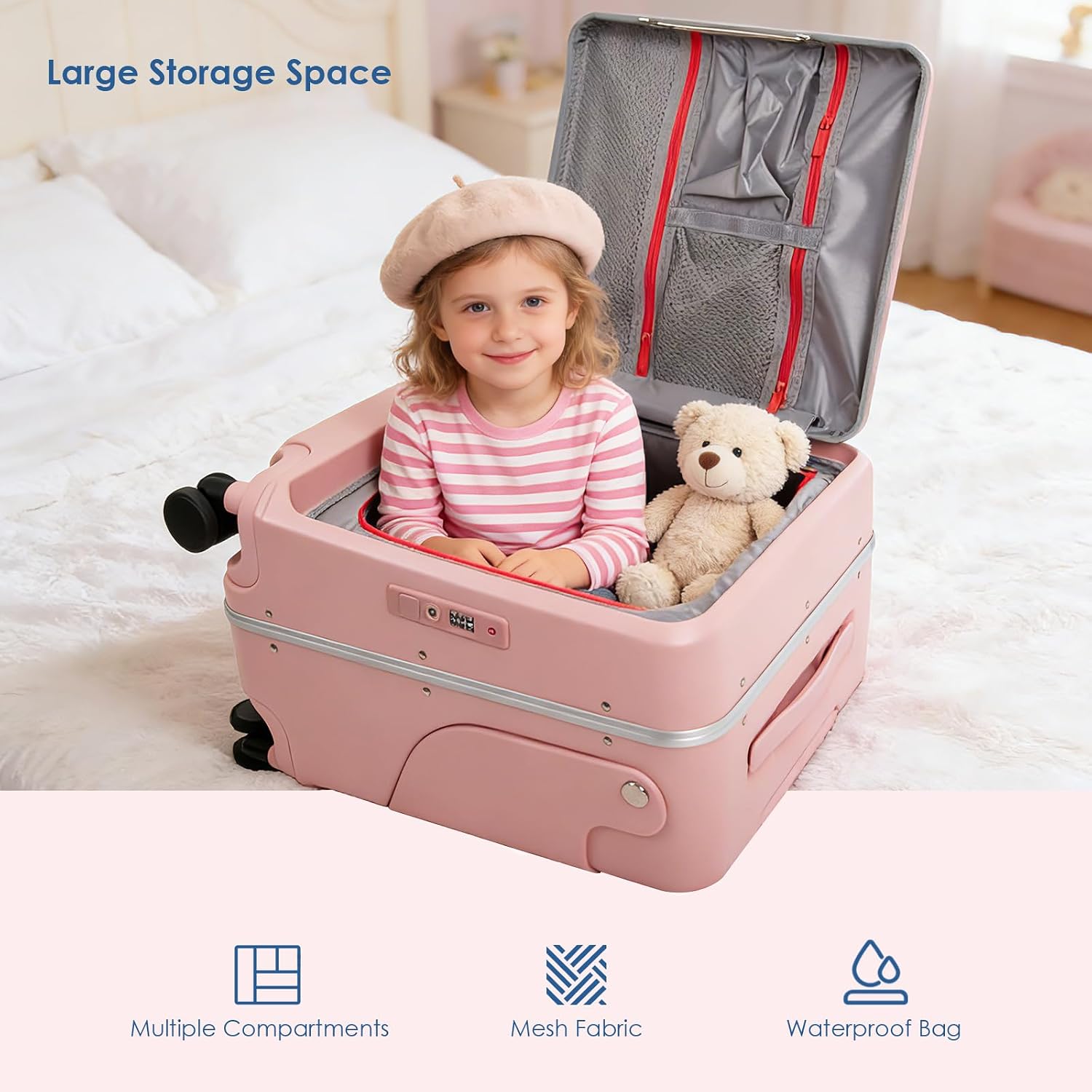 Apellia 20-Inch Carry-On Luggage with Foldable Seat – Ride-On Suitcase for Kids 4-8 & Adults, TSA Lock, USB Charger Port, 360° Spinner Wheels, Cabin Approved Expandable Suitcase