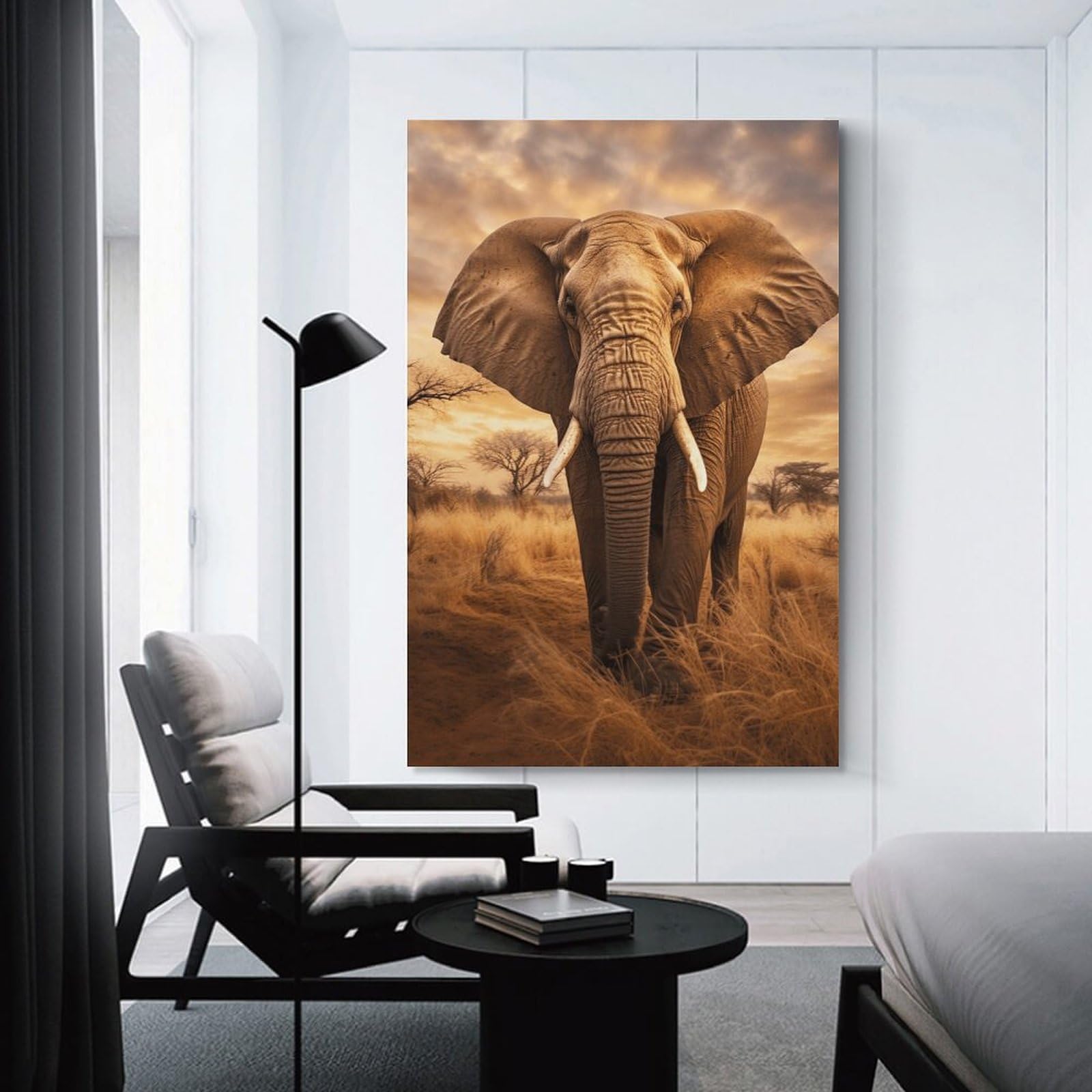 Junmoney Unframe-Style-19 African Elephant Safari Adventure Room Decor Wall Art 08X12inch(20X30cm), For Lounge Decor, Offices Or Entryway Styling, A Flexible Wall Accent For Shared Spaces