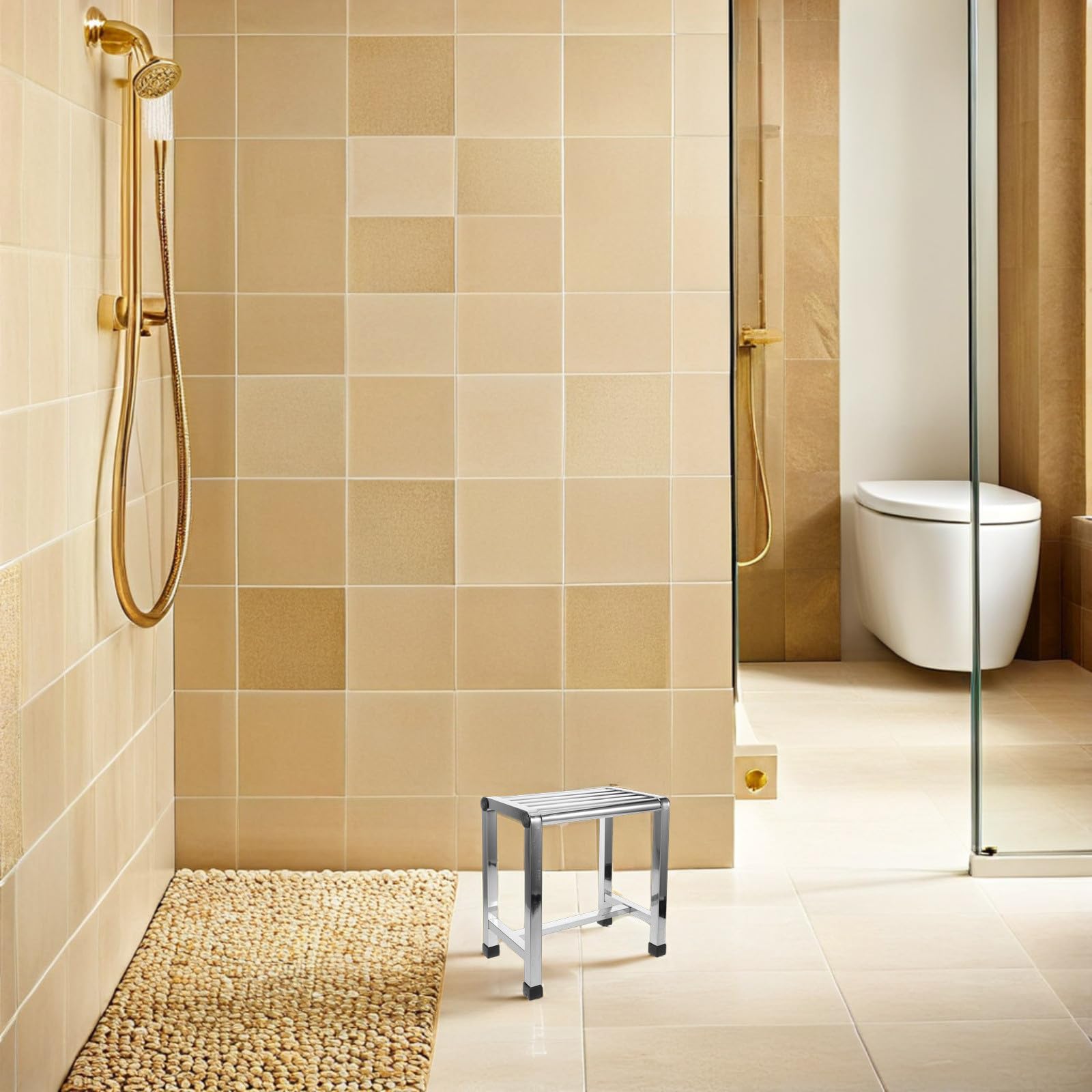 Taburete de Ducha para Baño de Acero Inoxidable, Plata