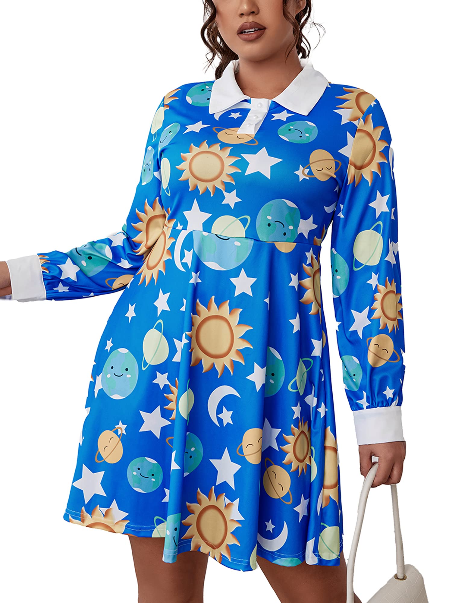 Womens Plus Size Space Dress Long Sleeve Halloween Costumes