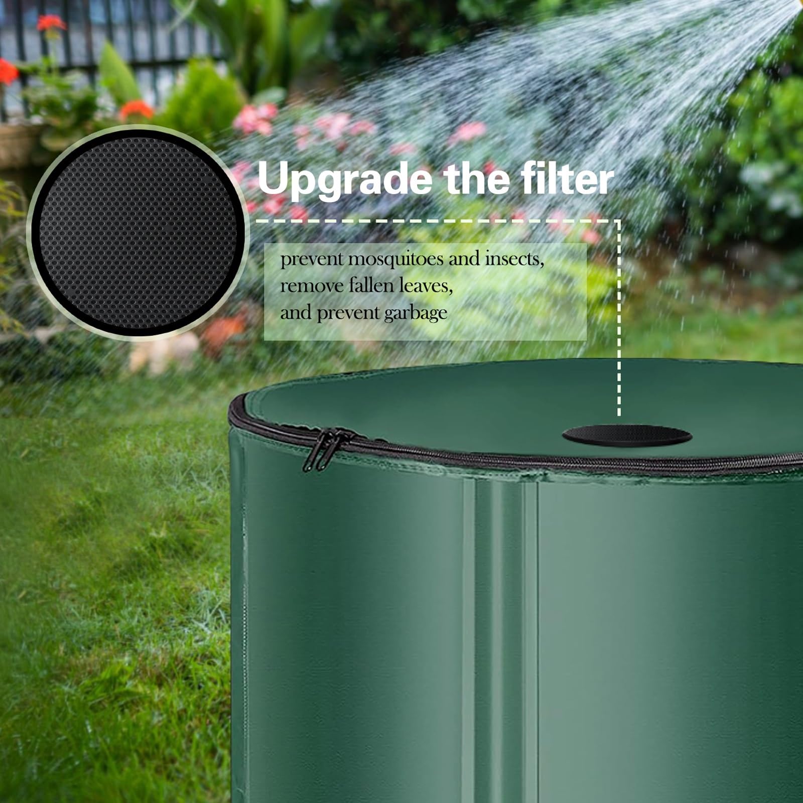 Depósito de recolección de agua de lluvia de 50 litros con grifo, depósito de agua portátil y botella de agua Reu para uso en exteriores