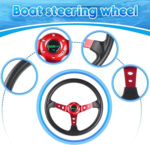 Vista 31 de RASTP Volante de barco de 12.6 pulgadas con adaptador de volante marino de eje de 3/4 pulgadas para la mayoría de barcos marinos, barcos, yates