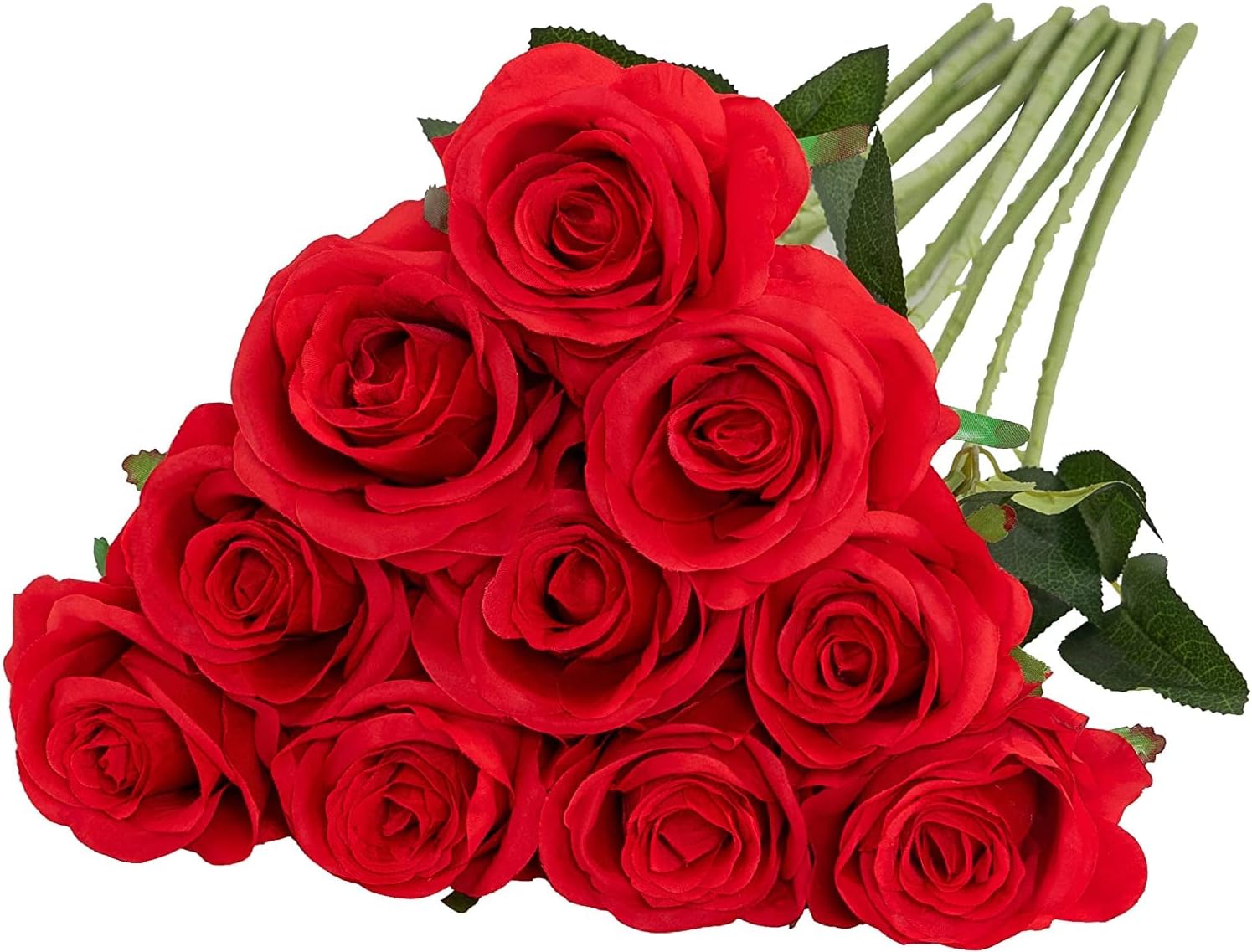 Jorunb Artificial Rose Flower Red Silk Roses with Long Stem Flowers Bouquet Fake Bridal Wedding Bouquet for Wedding Party Home Floral Decor, Pack of 10 (Red - 10pcs)