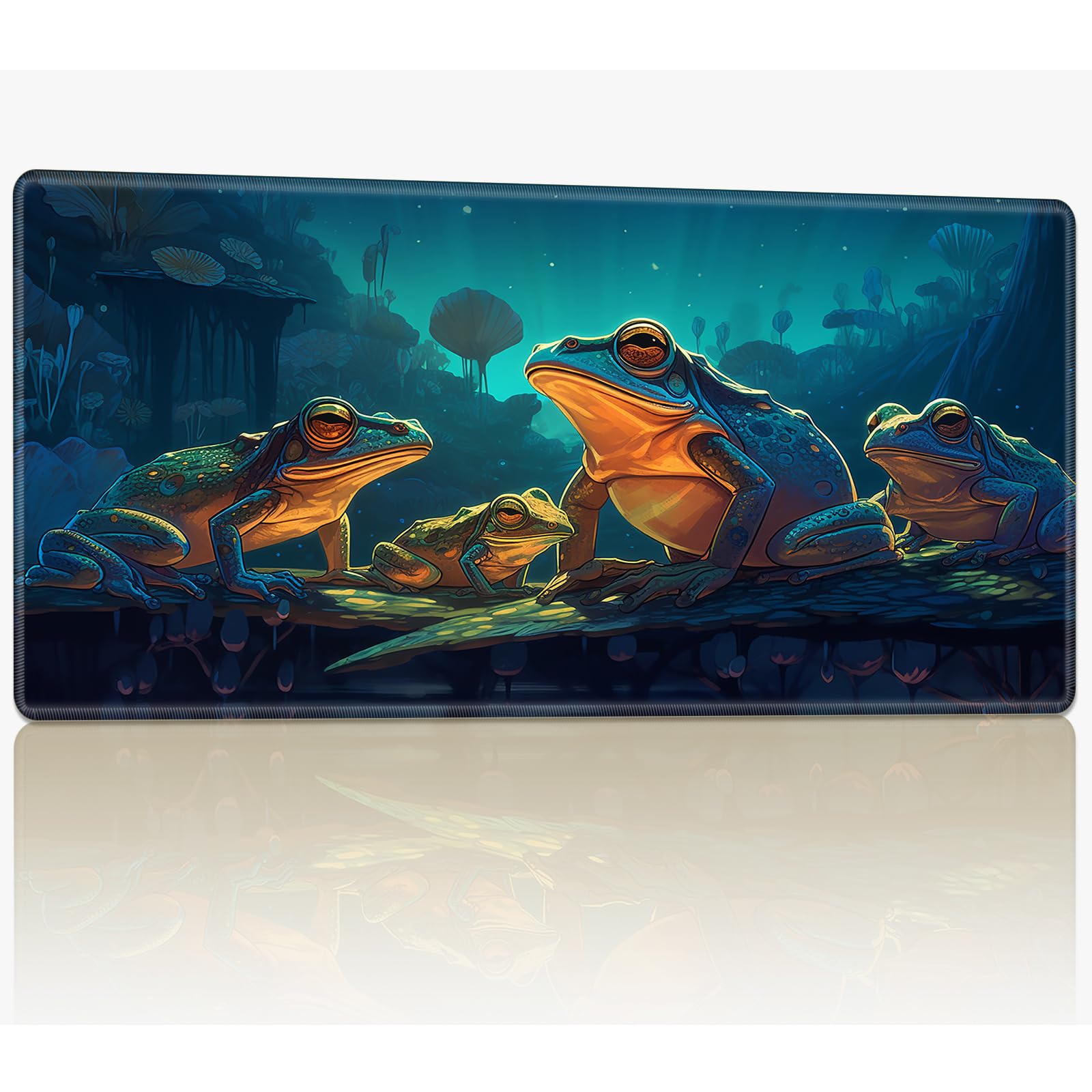 Tabletop Card Playmat with Stitched Edges, 24 x 14 inches Stitched TCG Card Play Mat Fantasy Green Frog Commander Board Game Mats Smooth Rubber Surface Battle Game Desk Mat — image 1