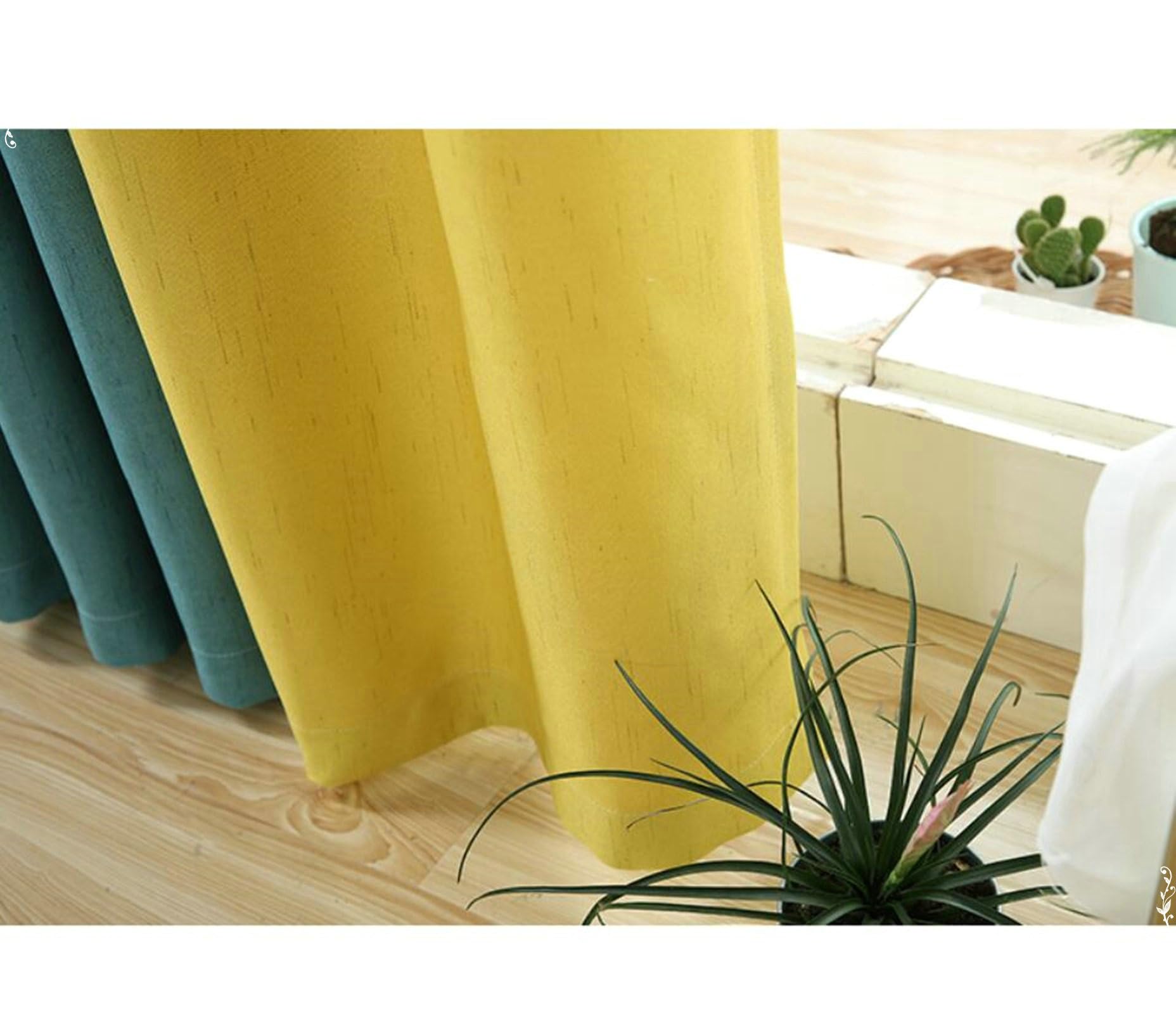 Gualiy Lot de 2 Rideau Occultant Thermiques, Rideaux Bleu Jaune 86x214CM Rideau de Chambre Patchwork de Couleur Unie Rideaux pour Salon, Chambre à Coucher