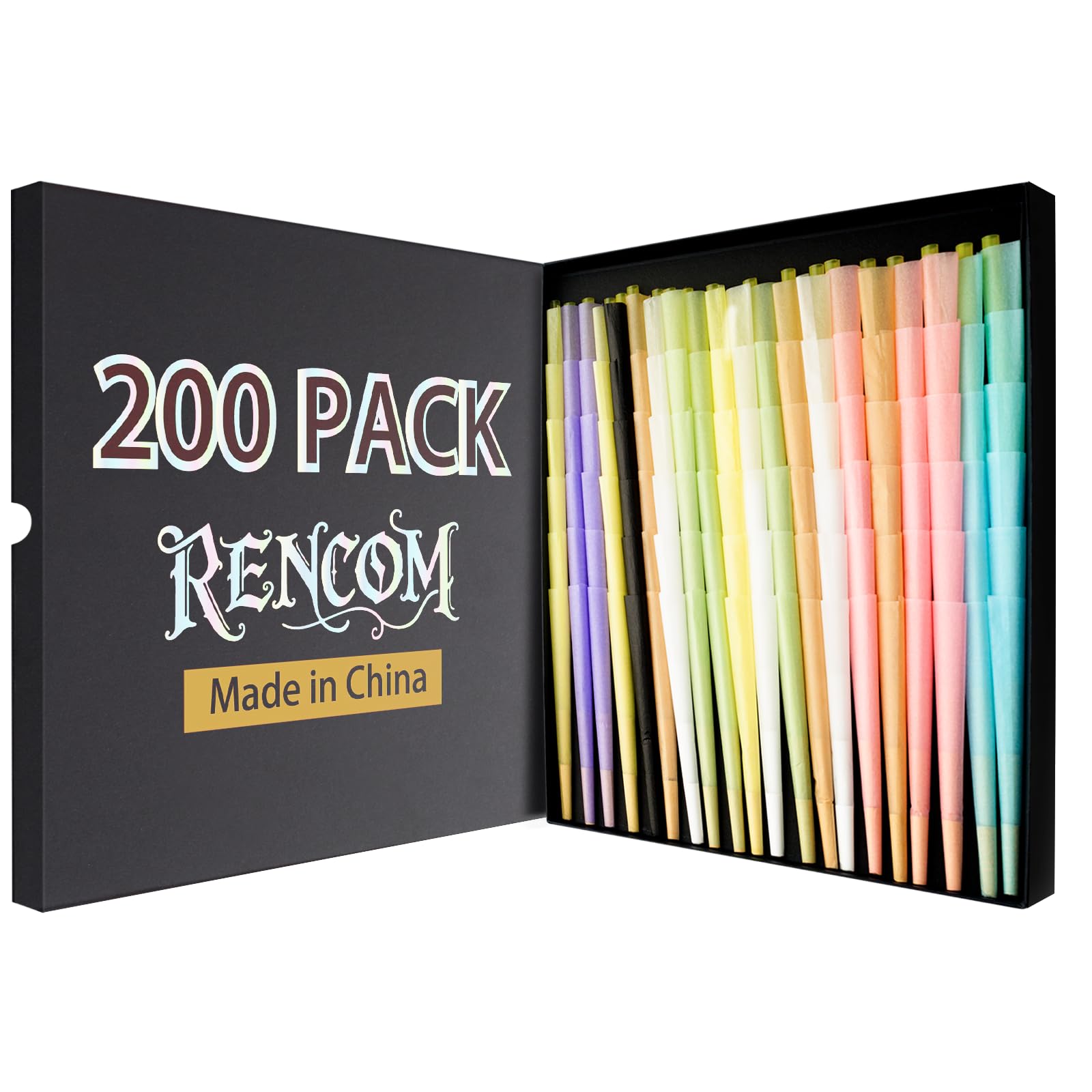 Photo 1 of 200 Pack 8 colors Colorful Pre rolled cone | Cones king siz | Slow Burning Pre Rolled Cones Made of Paper with Tips & Packing Tubes Included