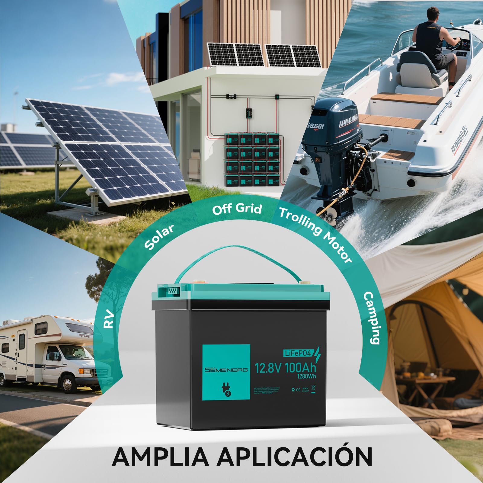 Bateria Litio LiFePO4 Mini 12V 100Ah con LED, 100A BMS Inteligentes y Máx.15000 Ciclos, Batería Ciclo Profundo de 12 V 1280 WH Recargable para Autocaravanas, Sistemas Solares, Camping
