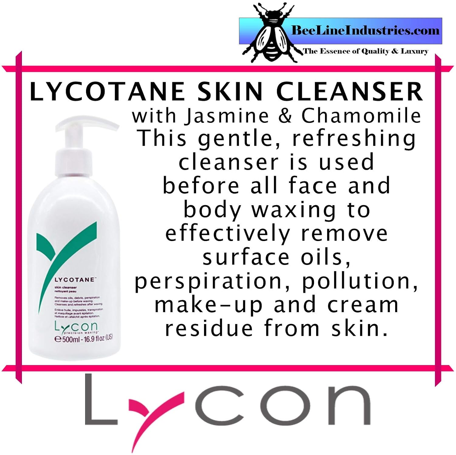 Bee Line Industries Lycon Wax ~ Pre Wax LYCOTANE SKIN CLEANSER 500mL / 17oz