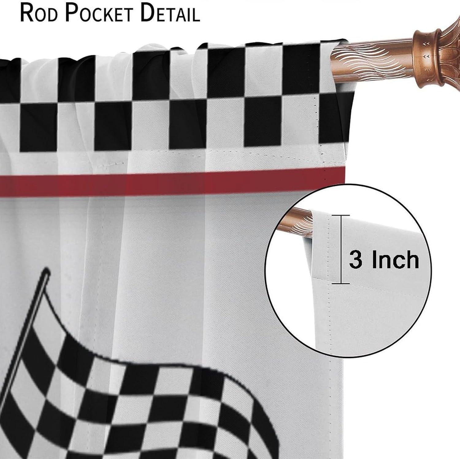 Racing Car Curtains, Vintage Extreme Speed Sports Automobile Competition Black and White Checked Flag Pattern Drapes, Blackout Rod Pocket Window Treatments for Living Room Bedroom Bathroom 42x45in