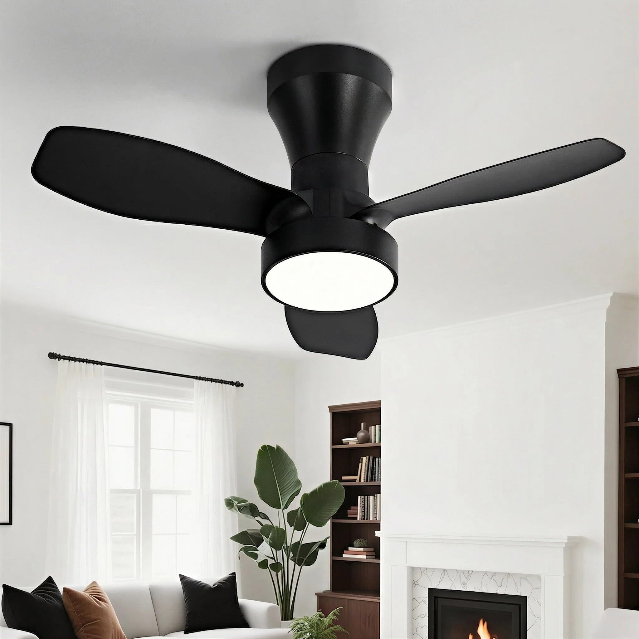 HARPER LIVING Ceiling Fan Light with Remote, 40W 2100LM LED Dimmable Fan Lamp, 3 Colours, 3 Speeds & 2 Timers, Detachable Compact Fan Light Ceiling for Bedroom Living Room Home Office, Black