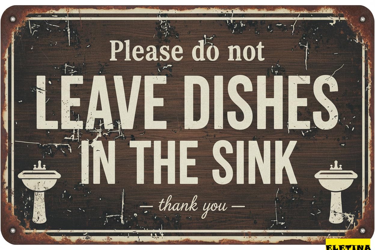 Vintage Metal Tin Sign for Man Cave Please Do Not Leave Dirty Dishes In This Sink, Wall Decor Wall Art En Plaque S, 8x12 Inch