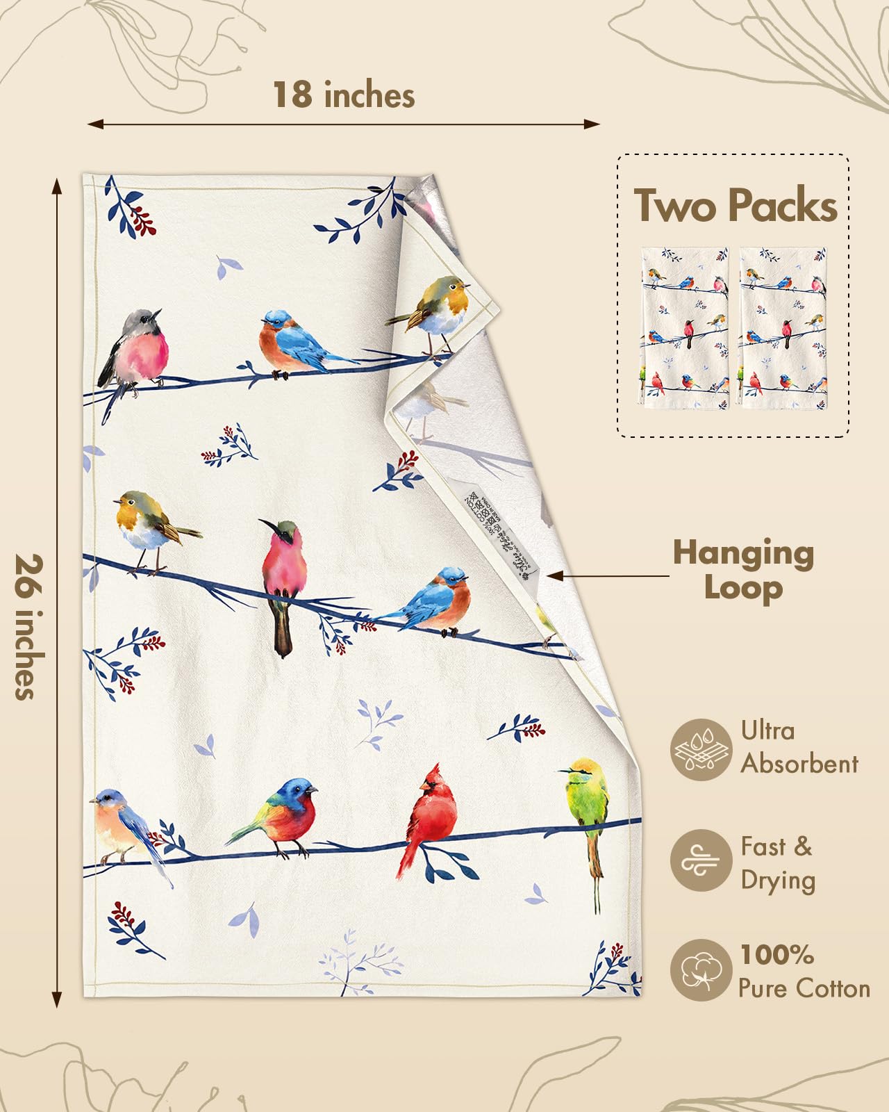 Miss Adola Flour Sack - Juego de 2 Toallas de Cocina de algodón de 18 x 26 Pulgadas con Lazo para Colgar, paños de Cocina Reutilizables para Limpieza de Primavera, paños de Cocina absorbentes Lindos