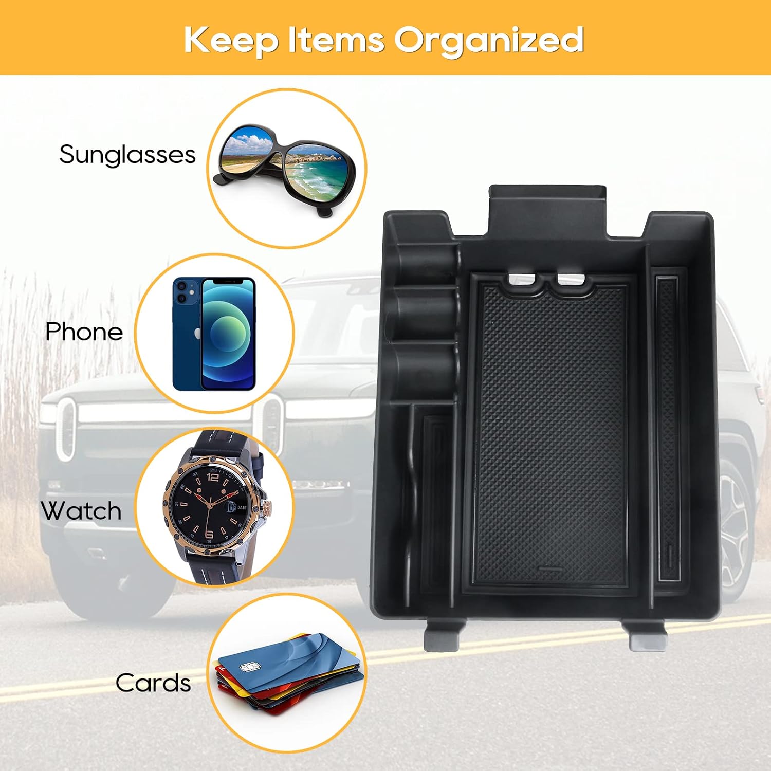 LFOTPP Update Rivain R1T Center Console Organizer R1S Console Organizer Tray Glove Box for 2022 2023 Rivain R1T R1S Sunglasses Holder Car Secondary Storage Box 2022 2023 R1T R1S Accessories