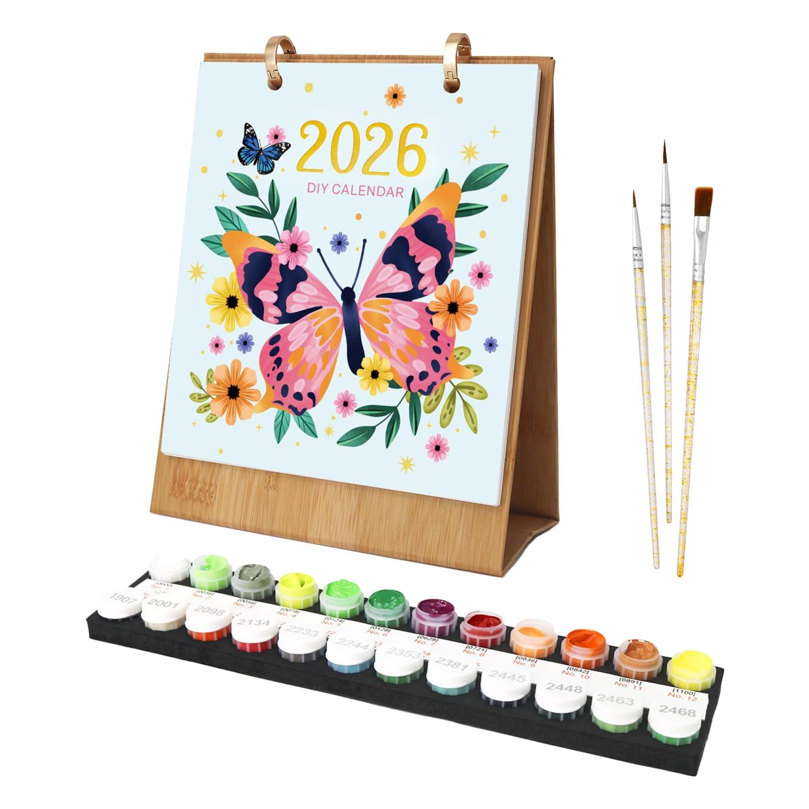 Calendrier de bureau 2026 12 mois avec numéros de peinture à l'huile | Planificateur et décoration de bureau pour la maison, la salle de classe, l'appartement