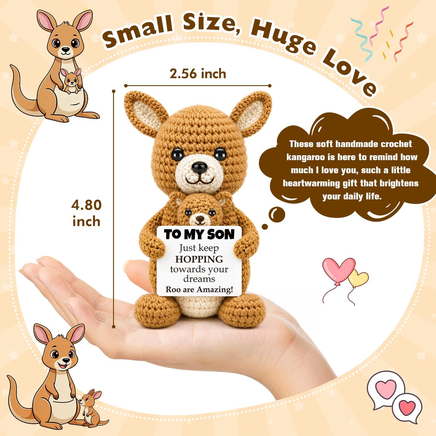 Inspirational Graduation Gifts for Son 2026, Handcrafted Crochet Kangaroo Keepsake, Motivational Desk Decor Room Accessories, Back to School Birthday Present for Teen Boys Adult Men from Mom Dad