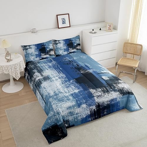 Miniatura 3 de Erosebridal Grunge - Juego de edredón azul marino para niños y jóvenes, juego de ropa de cama de pintura al óleo de acuarela, relleno de edredón