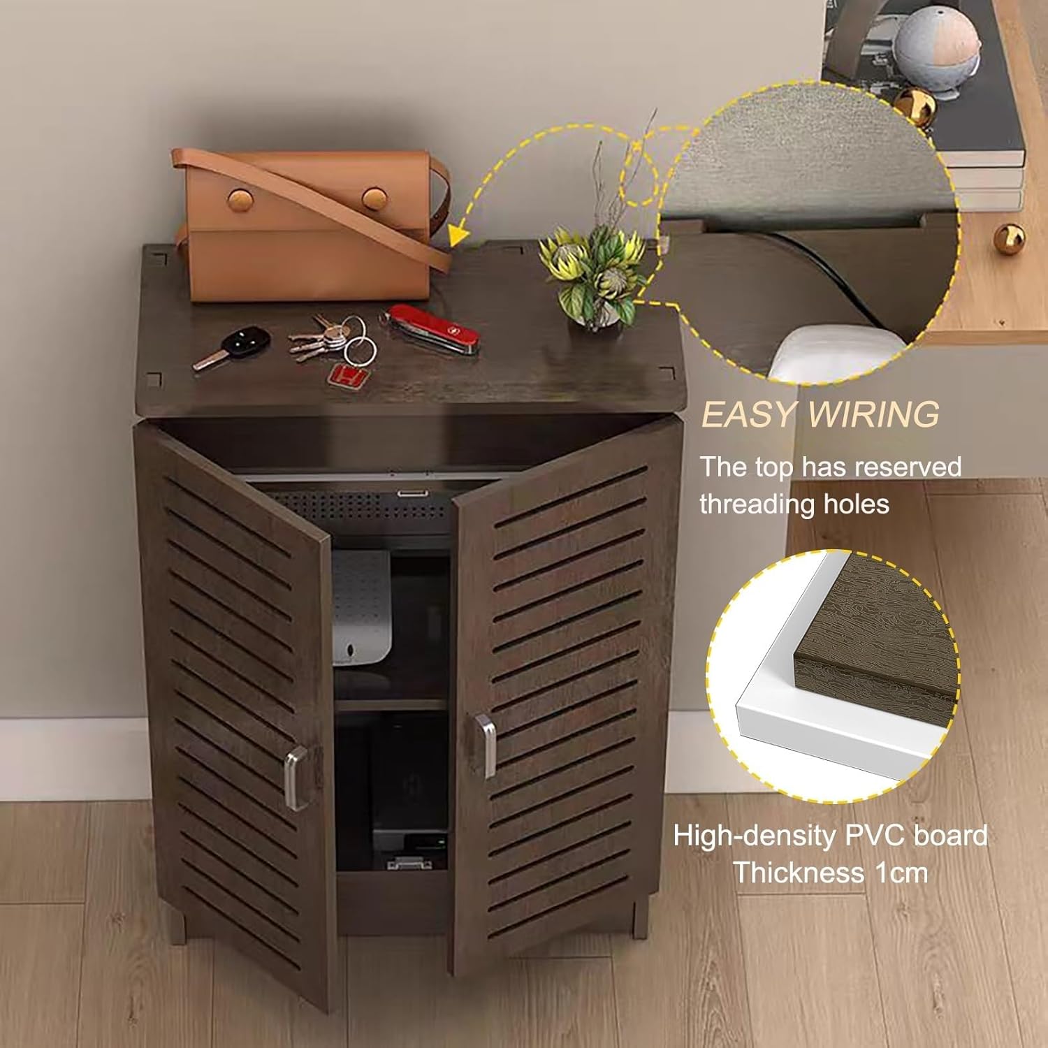 Floor Standing Router Cabinet - WiFi Router & Modem Storage Box with Ventilation, Stylish TV Stand Hider for Set-Top Boxes, Cables Networking Gear(50 * 70 * 25cm)