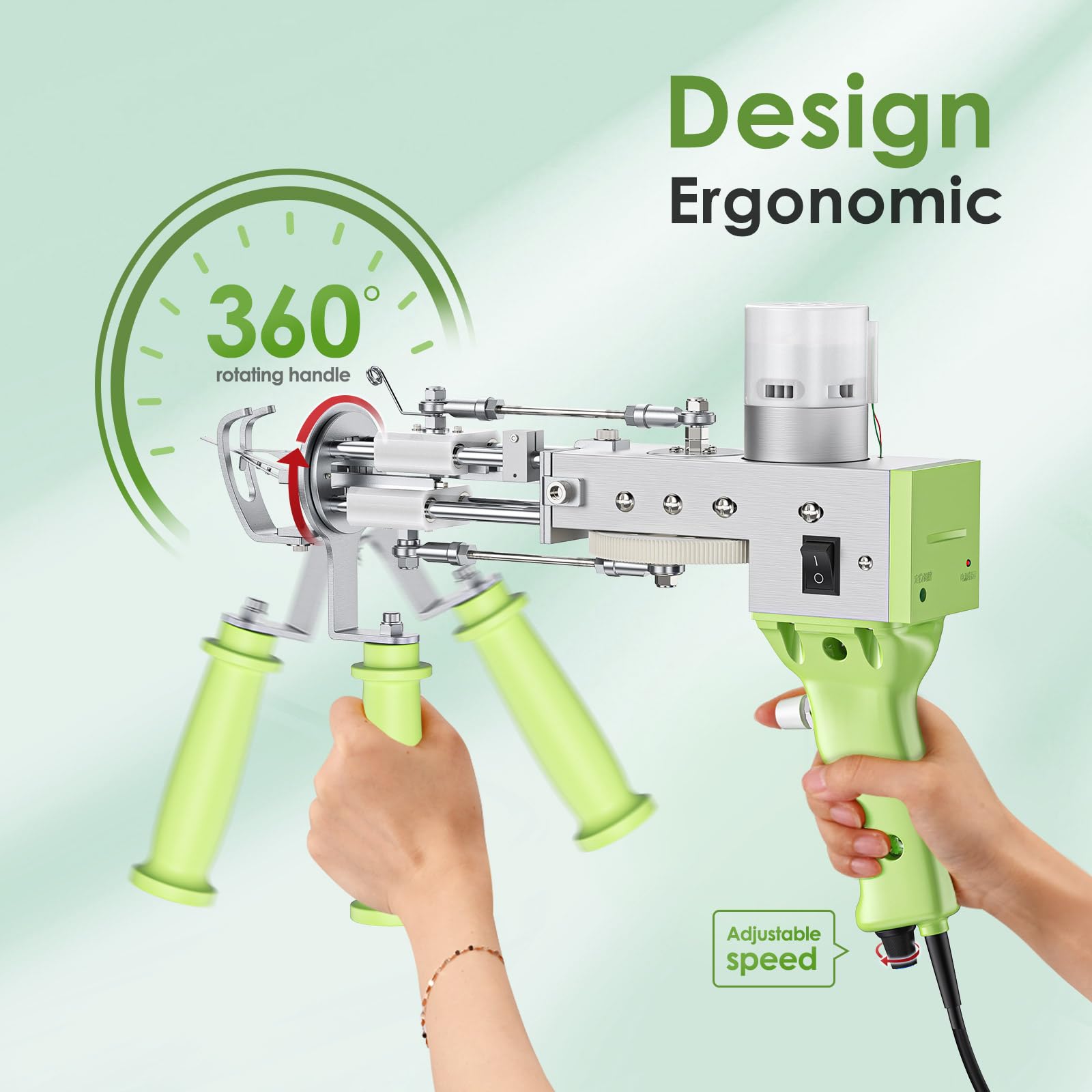 Aomdom Pistola Tufting 2 en 1 Tufting Gun 7-21 mm Tufting Pistola 5-40 puntos/sec Cut Pile& Loop Pila Tufting Gun Set para alfombra eléctrica Navidad Halloween DIY Alfombra