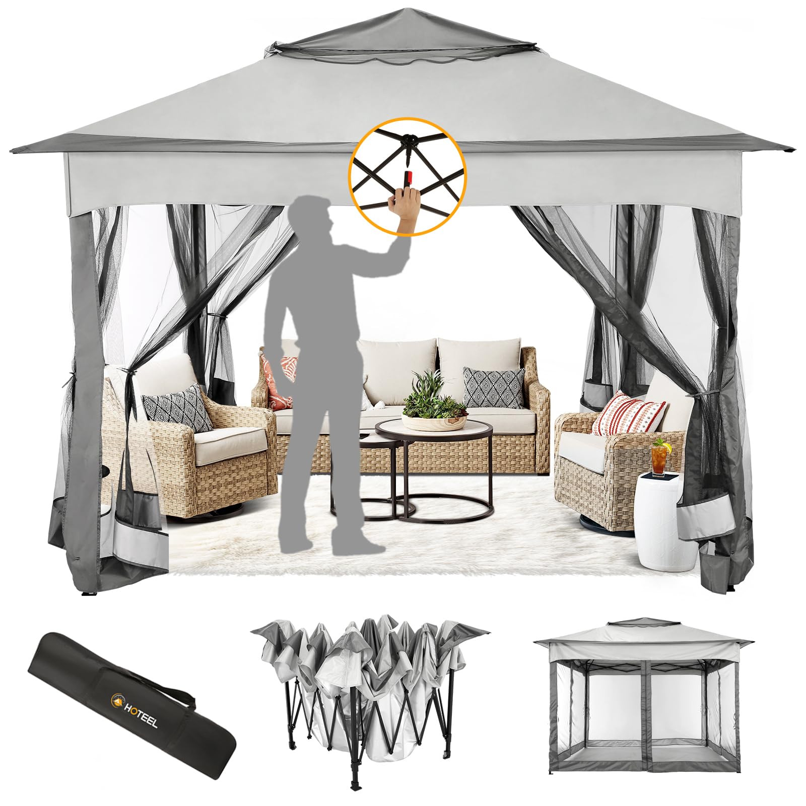 Amazon.co.jp: HOTEEL 11x11 ポップアップガゼボ 蚊帳付き 防水 屋外  