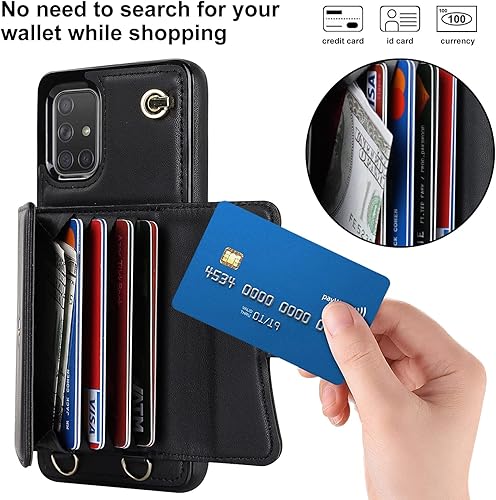 Miniatura 3 de Asuwish Funda para teléfono Samsung Galaxy A51 4G con bloqueo RFID, tarjetero de crédito, correa cruzada de muñeca, soporte de cuero TPU, accesorios