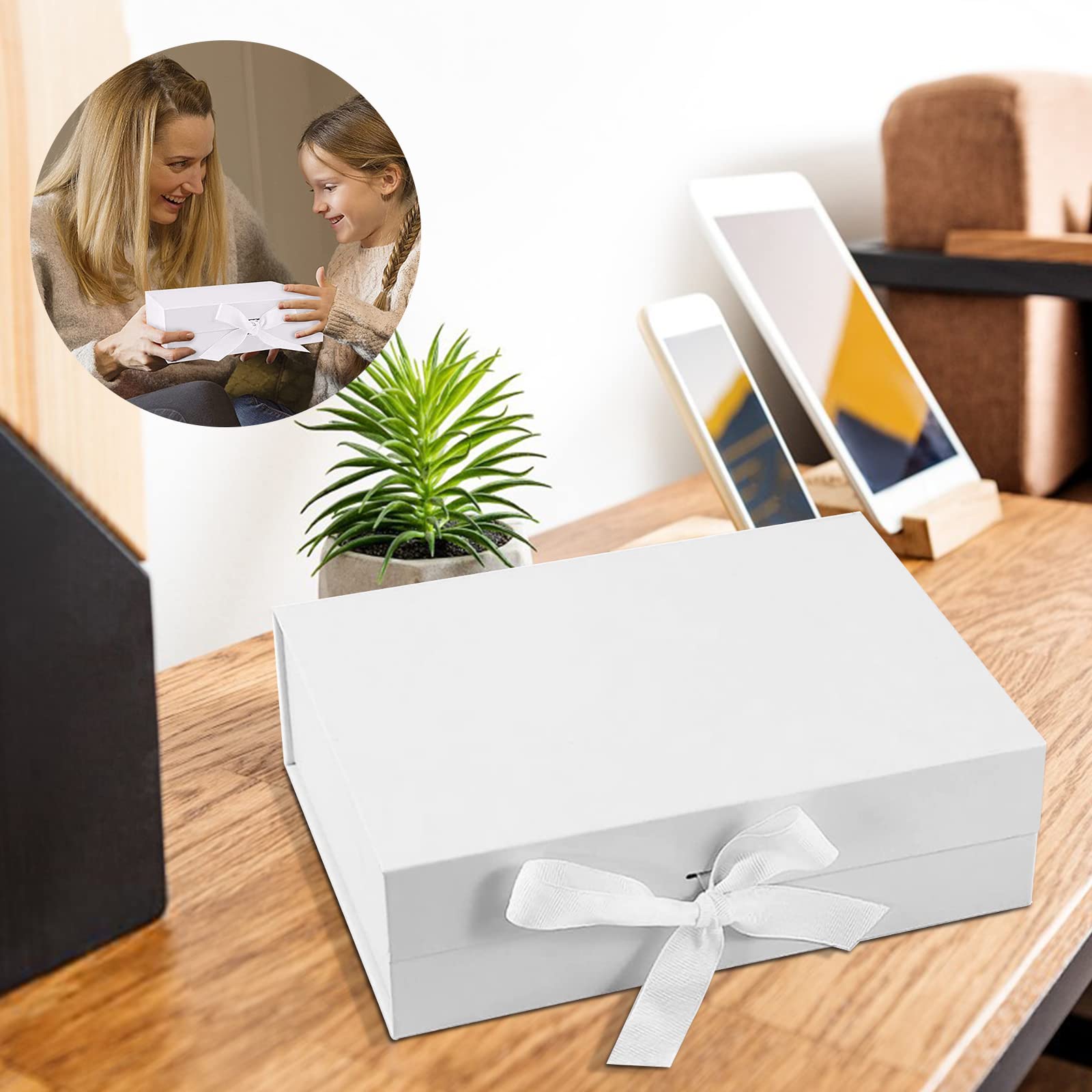 Geschenkdoos met strik (21 x 17 x 7 cm), premium geschenkdoos met magneetsluiting, magnetische geschenkdoos, decoratieve geschenkdoos, voor verjaardag, jubileum, verpakking (roze