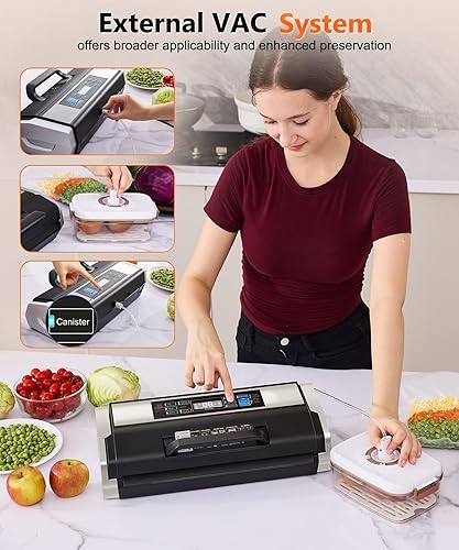 Miniatura 5 de Sellador al vacío de 95 kPa, sellador al vacío automático comercial de alimentos, sistema 10 en 1, cubierta desplegable automática, doble sellado
