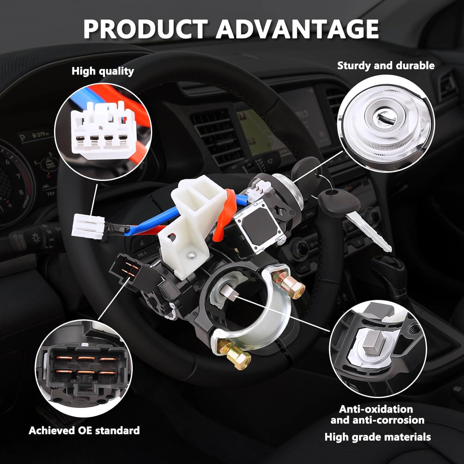 RAMATA 81905-F2230 Ignition Switch Lock Cylinder Assembly with Non-Transponder Key Compatible with 2017 2018 2019 2020 Hyundai Elantra, Replace # 81905 F2230, 81910-F2130, 81970-F2B00, 81900-F2H00