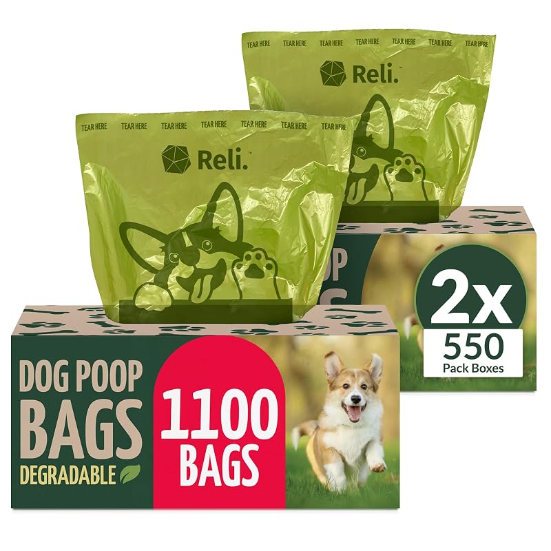 Sacolas biodegradáveis para fezes de cães Reli. verdes e sem perfume, 1.100 unidades