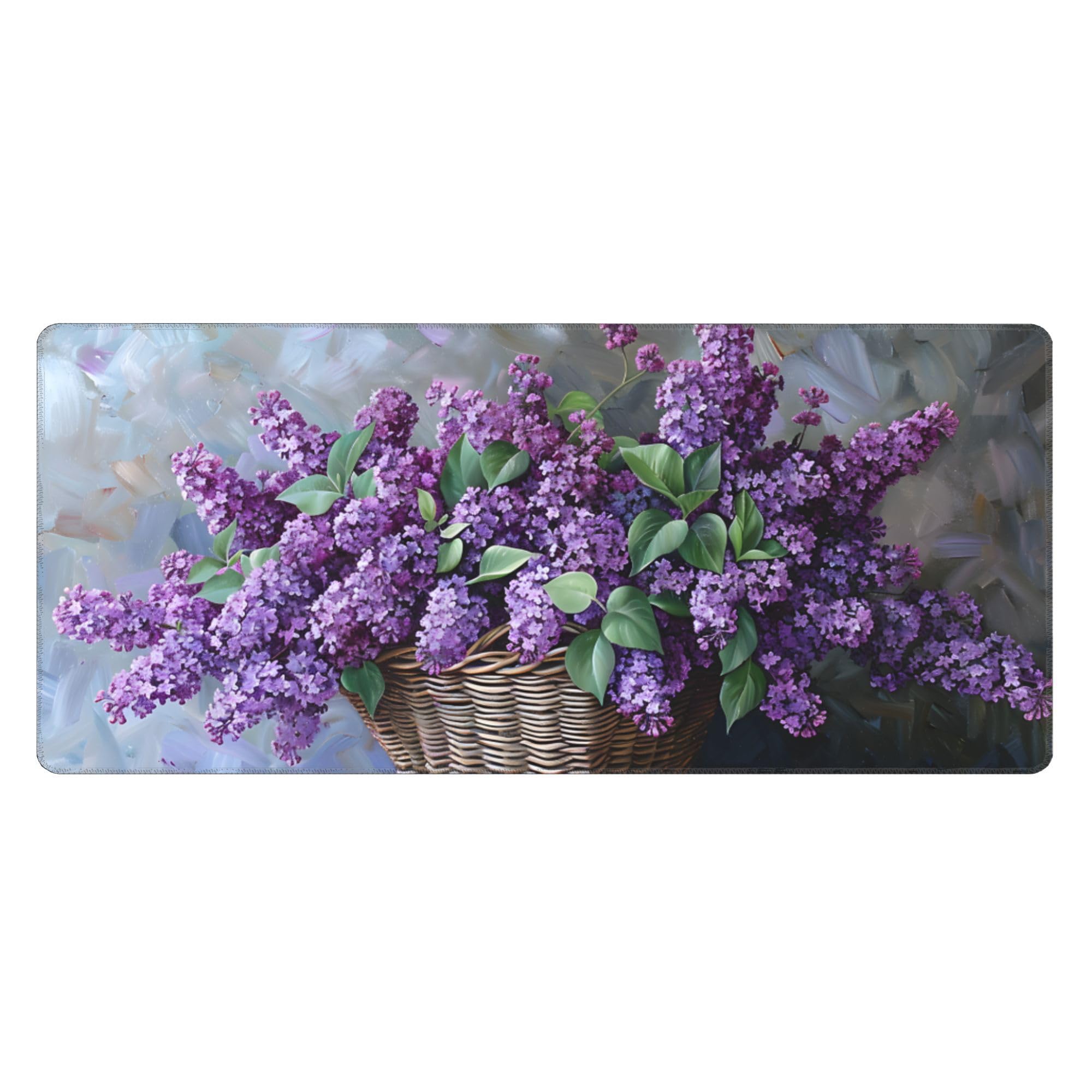 Purple Flower Oil Painting Extended Gaming Mouse Pad, with Stitched Edges Large Mouse Pad Desk Protector, Rubber Base Mousepad Keyboard Mouses Mat for Work Game Office Home- 32" X 12" Inch