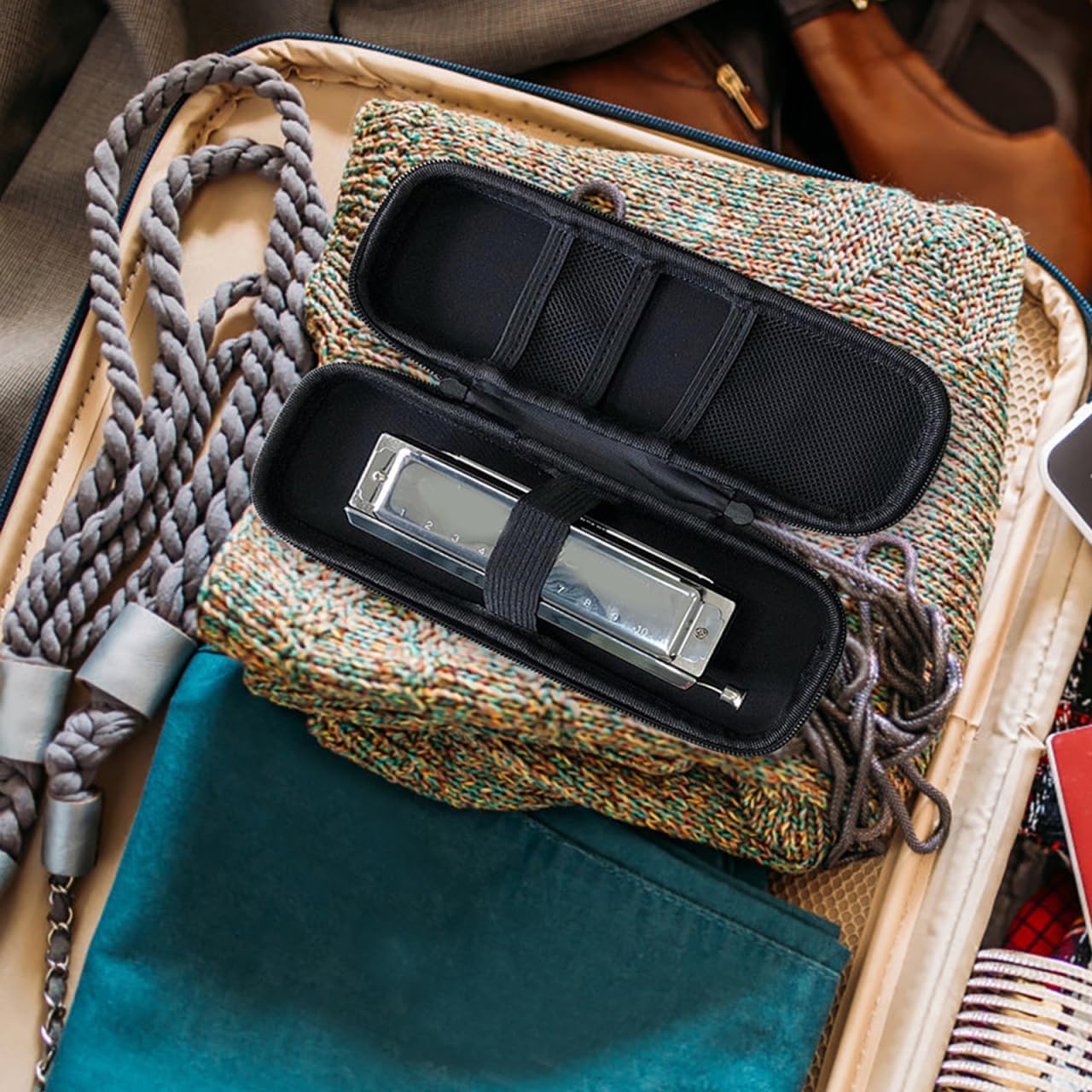 Single Harmonica Case Storage Bag: Harmonica Carrying Case Hard Shell Zipper Pouch Musical Instrument Accessories