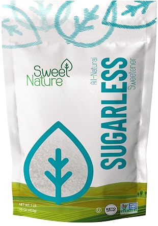 Sweet Nature Sugarless Erythritol and Stevia Blend Sweetener, 16 Oz | White, 1 LB, Pack of 1
