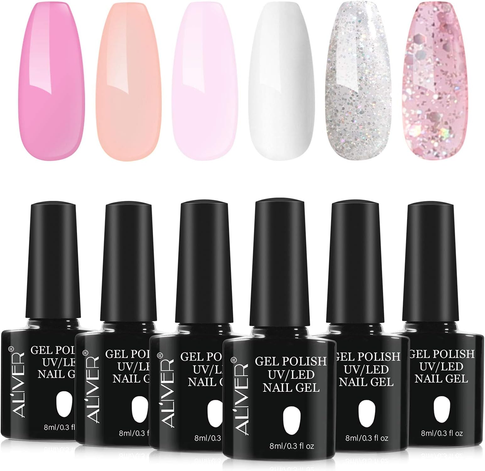6 Pcs Gel Nail Polishes, Nail Gel Polish Soak Off UV LED Lamp Nail Gel Manicure Kit DIY Home Salon Nail Art