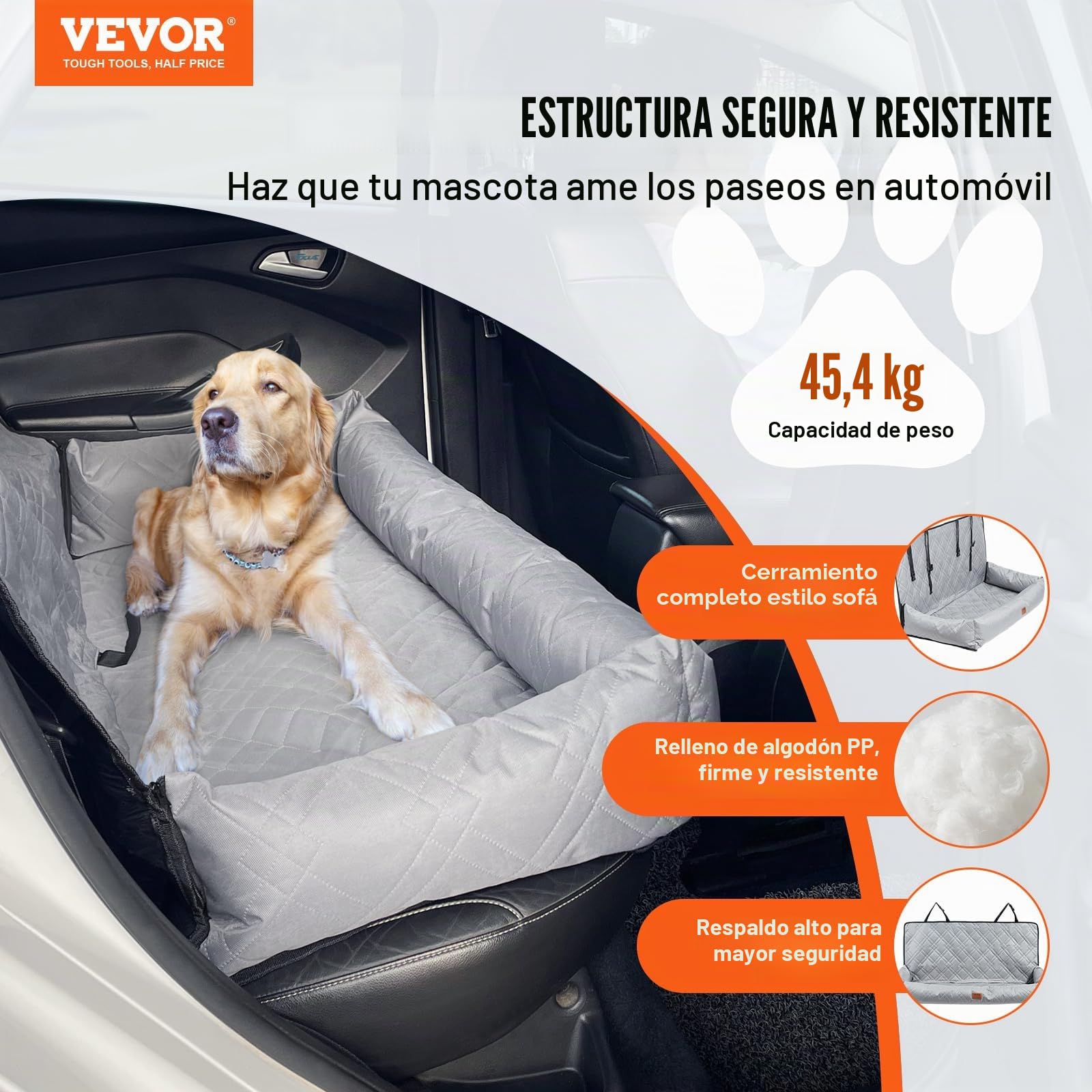 VEVOR Asiento de Coche para Perros 45 kg Asiento de Seguridad para Mascotas Asiento Elevador Impermeable con Correa de Seguridad con Clip Acolchado de Algodón PP Silla para Coche para Mascotas, Gris