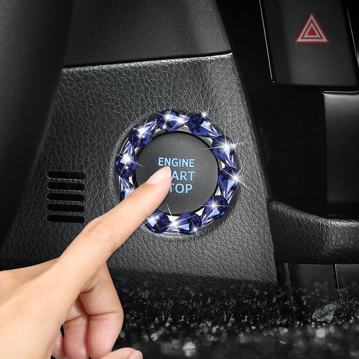 HZEL Bling Car Engine Start Stop Decoration Ring, 2PCS Crystal Rhinestone Vehicle Push Start Button Sticker, Sparkling Diamond Automotive Interior Ignition Ring Decoration, Universal Fit (Dark Blue) image 4