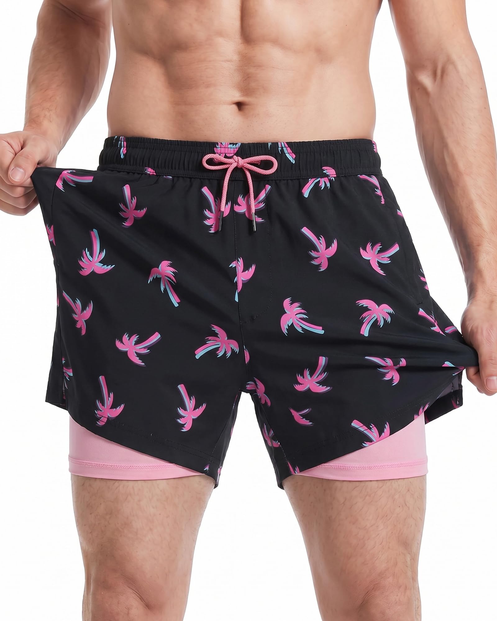 maamgic Badehose Herren 2-in-1 Badeshorts Schnelltrocknend 14cm Innennaht | weiches Innenfutter, Anti-Scheuer, 4-Wege-Stretch, 2 Reißverschlusstaschen, Handy-Innentasche, Seitenschlitze, Sport & Alltag