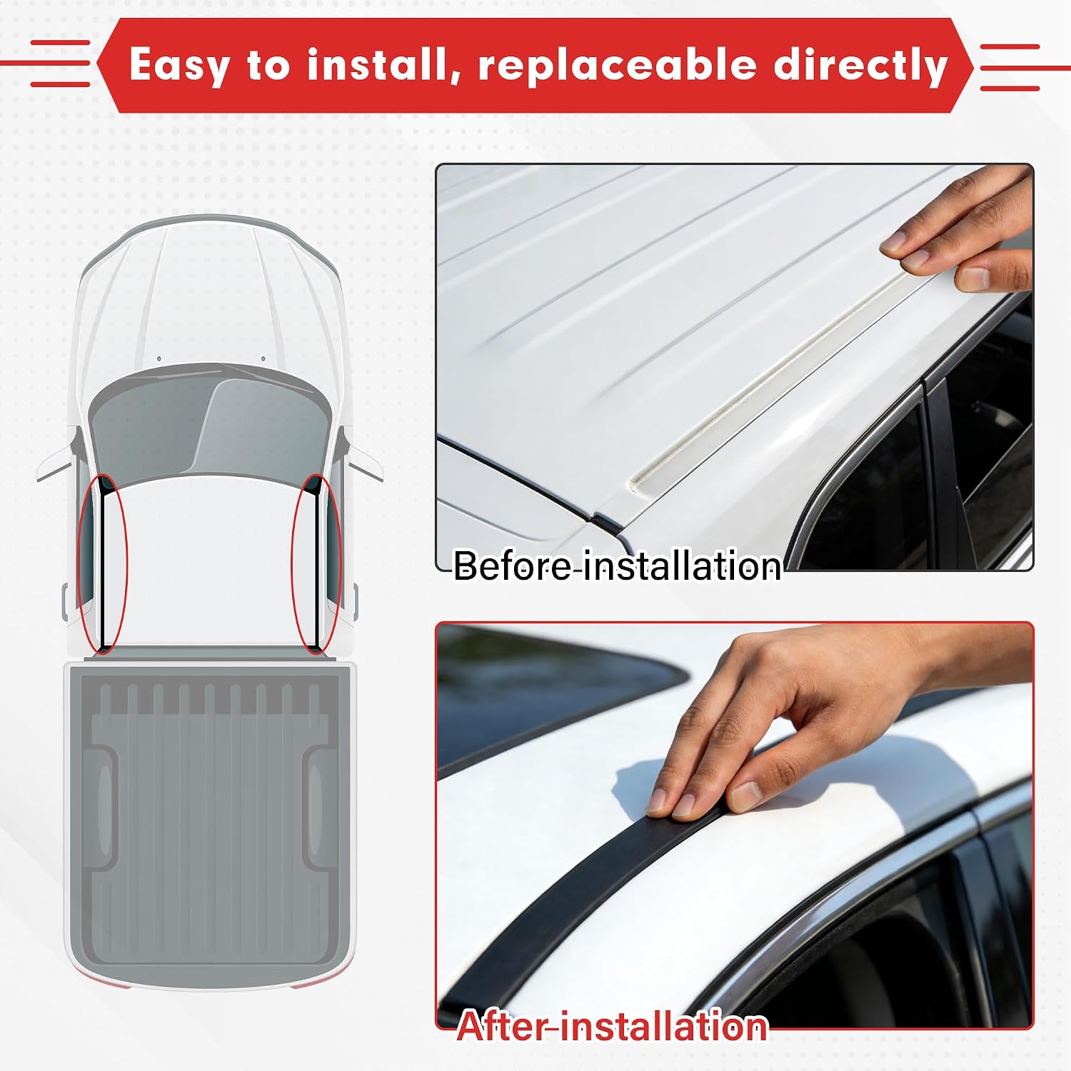 2Pcs Roof Drip Molding Trim Weatherstrip Seal Kit Compatible with Toyota Tacoma Double CAB 2016-2023 Left and Right Side Rubber WeatherStrip Kit Replacement for 75552-04080 75551-04081