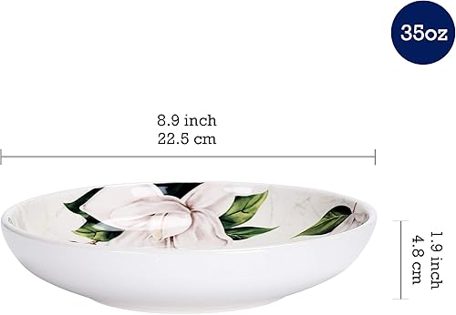 Miniatura 2 de Bico Magnolia - Juego de 4 cuencos para pasta floral, 35 onzas, cuencos grandes de cerámica para sopa y cereales, aptos para microondas y
