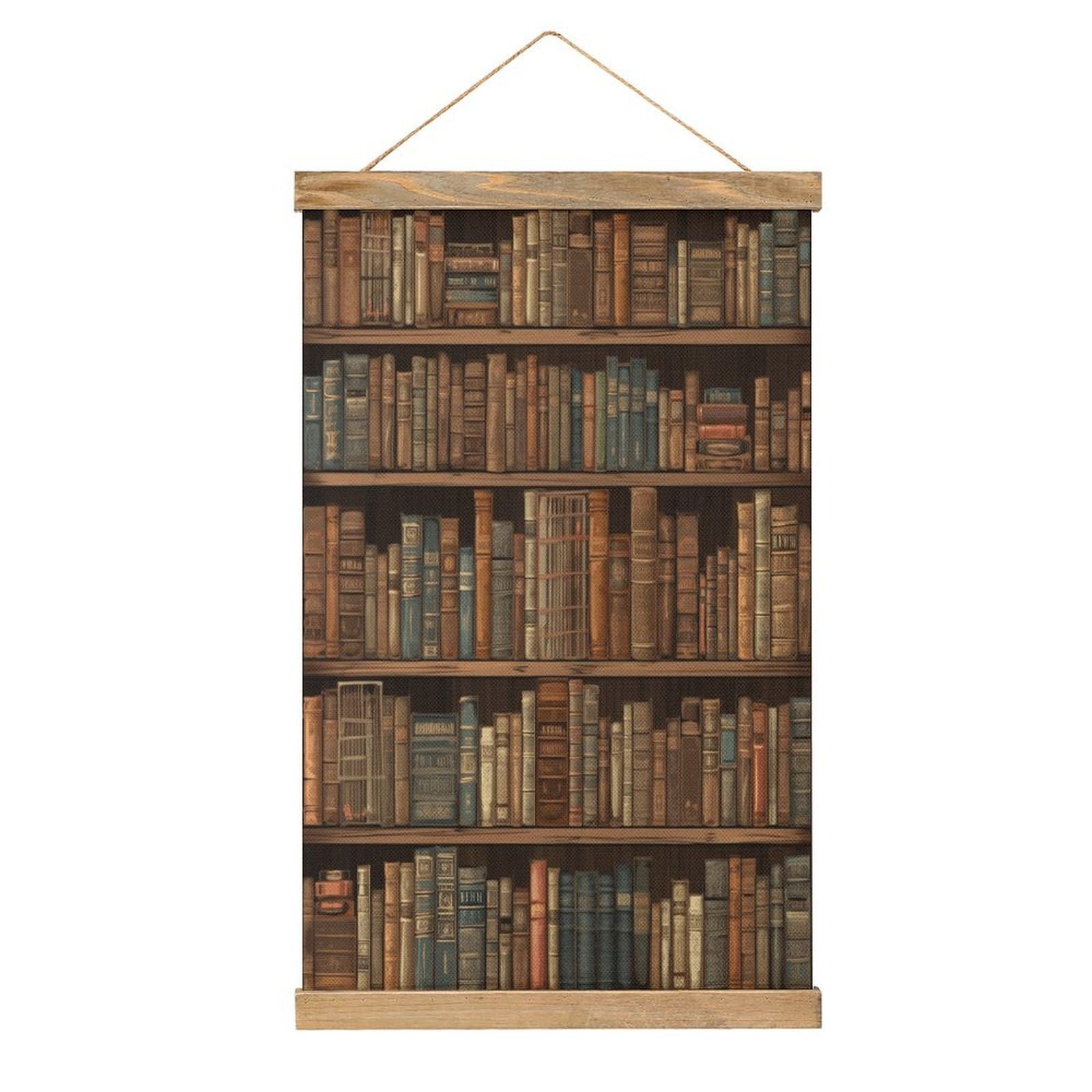 VstaDank Library Bookshelf Book Hanging Poster with Wooden Frame Modern Linen Hanging Painting Retro Style Wall Decor Art Painting for Living Room,Bedroom Decor Poster Frame 20.4x13.1inch