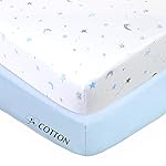 American Baby Company 2 Pack 100% Natural Cotton Fitted Crib Sheets 52 x 28 - Soft, Breathable, Hypoallergenic & Gentle Toddler Bed Sheets, Blue Stars and Blue, Neutral for Boys & Girls