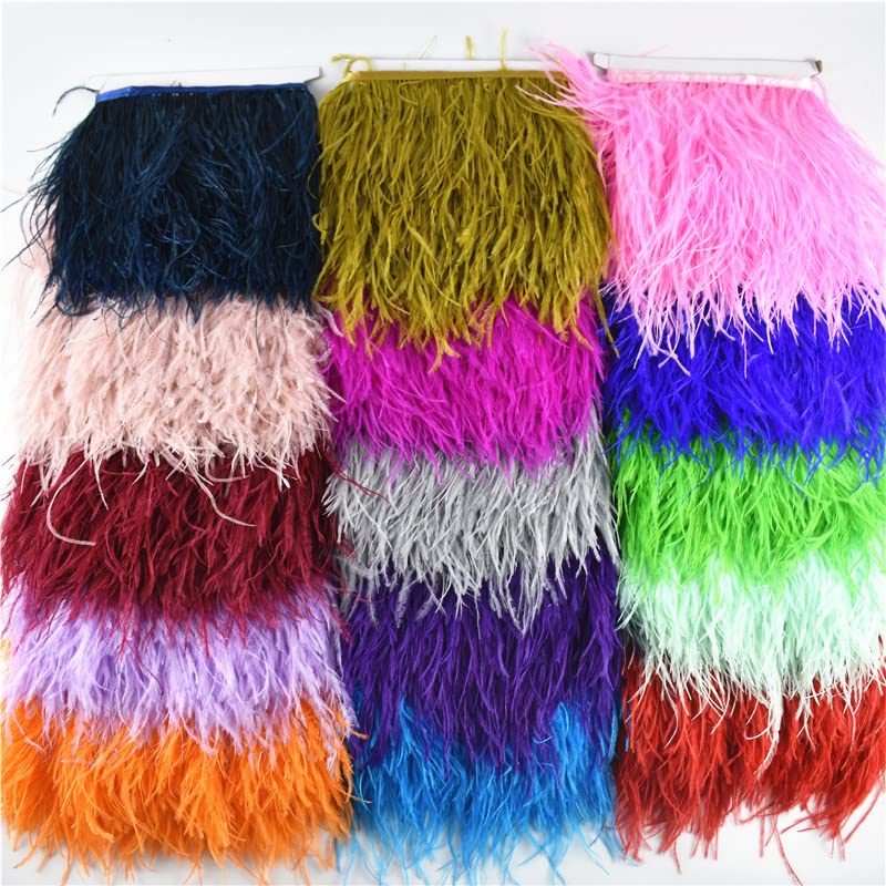 Falda de plumas de avestruz de 1M, 5M, 10 metros, adornos con flecos, cinta de plumas de avestruz de 10-15CM, plumas para manualidades, decoración de plumas de boda